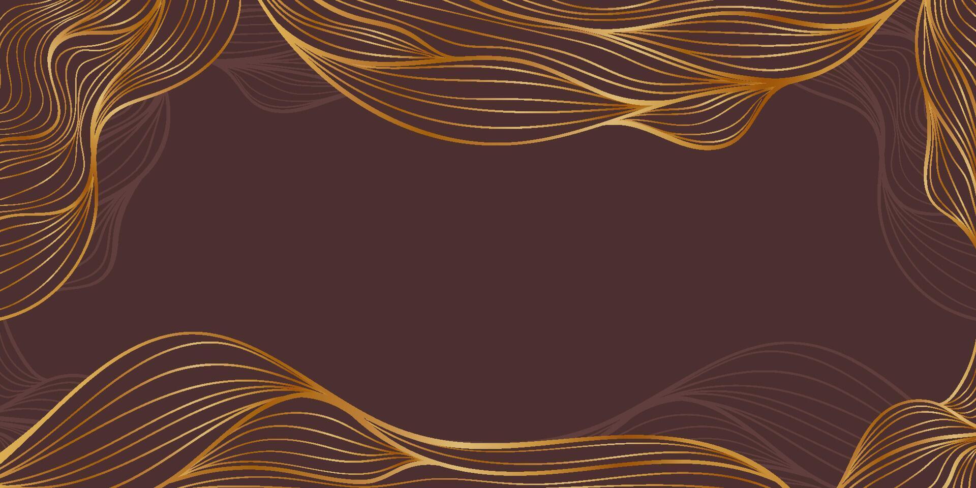 Abstract Luxury Background with Gold Line Waves. Japanese banner with golden hand drawn waves. Wedding frame card vector