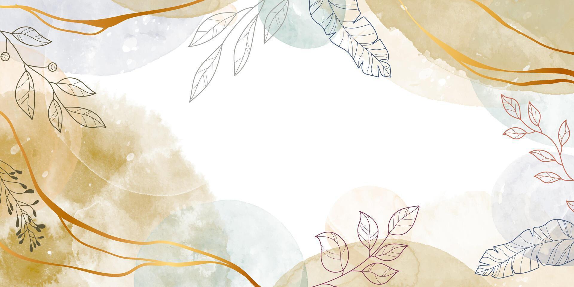 Hand Drawn Floral Background with Watercolor Splashes and Drops. Elegant abstract foliage design with hand painted watercolor texture vector