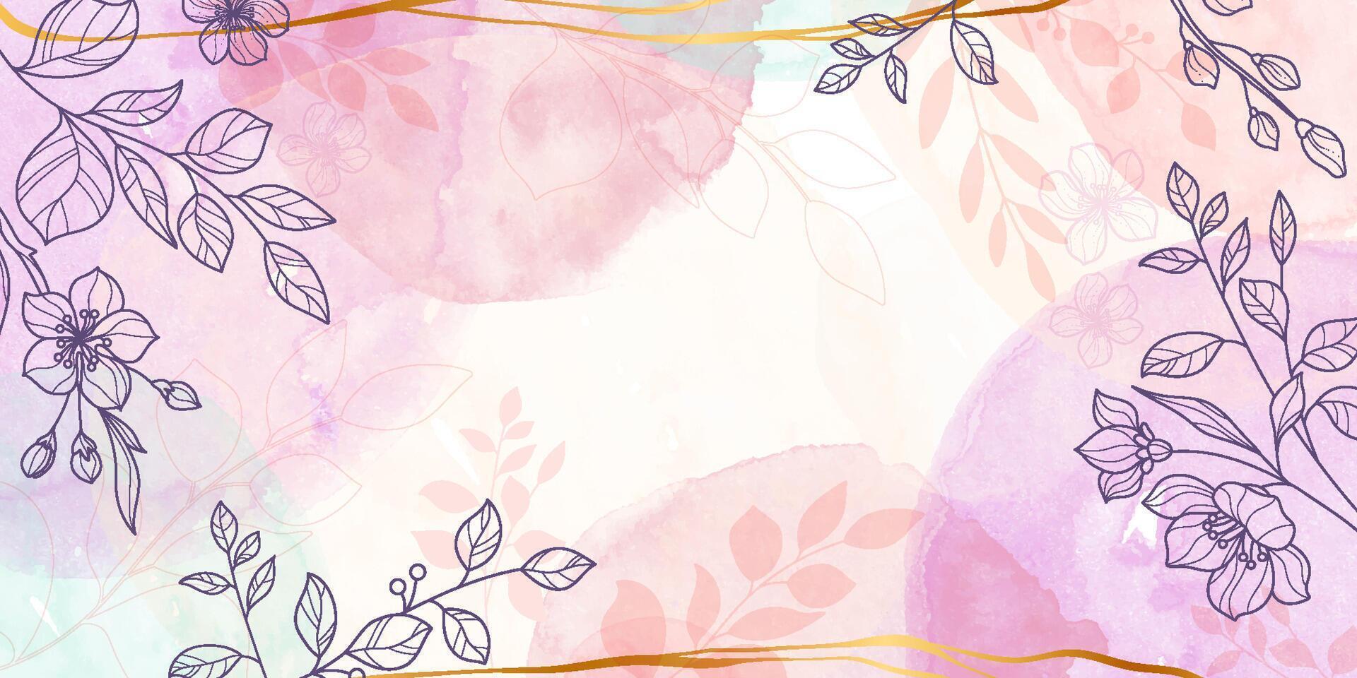 Beautiful Floral Background with Watercolor Splashes and Drops in Pastel Colors. Elegant abstract foliage design with hand painted watercolor texture vector
