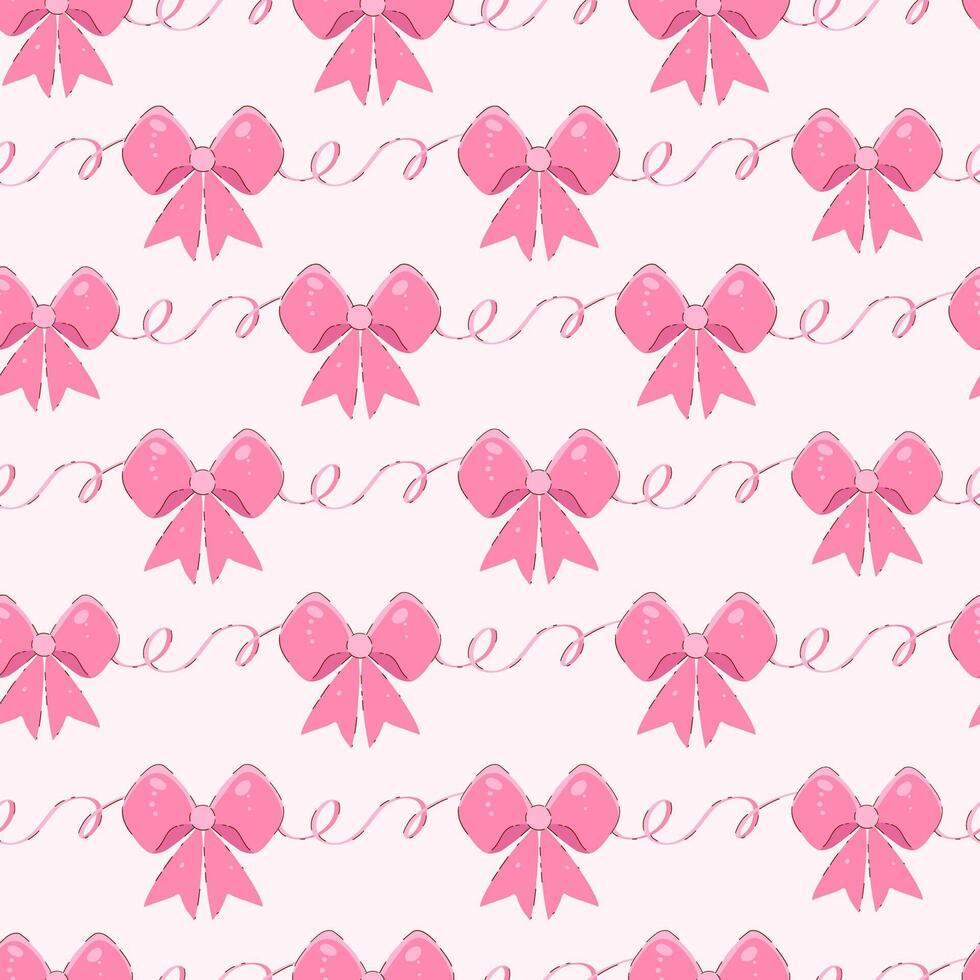 Cute Pink Ribbons in Hand Drawn Flat Style. Seamless pattern with elegant and trendy bows. Repeated pattern design perfect for print, cards, banners, wrapping paper, fabric vector