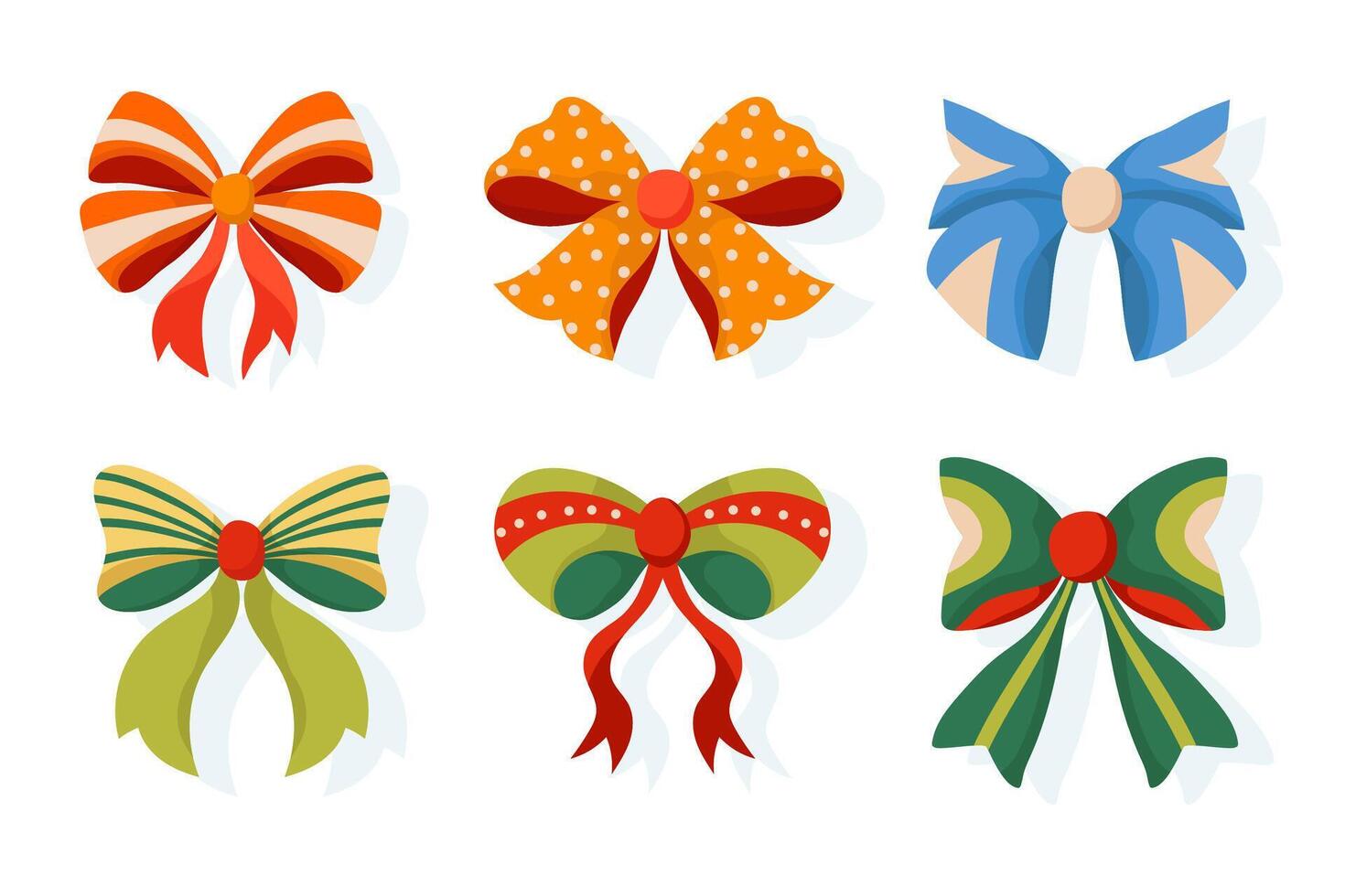 Collection of Decorative Ribbons in Hand-Drawn Style. Includes simple bowknots and modern bowtie designs. Ideal for holidays and festive decorations. vector