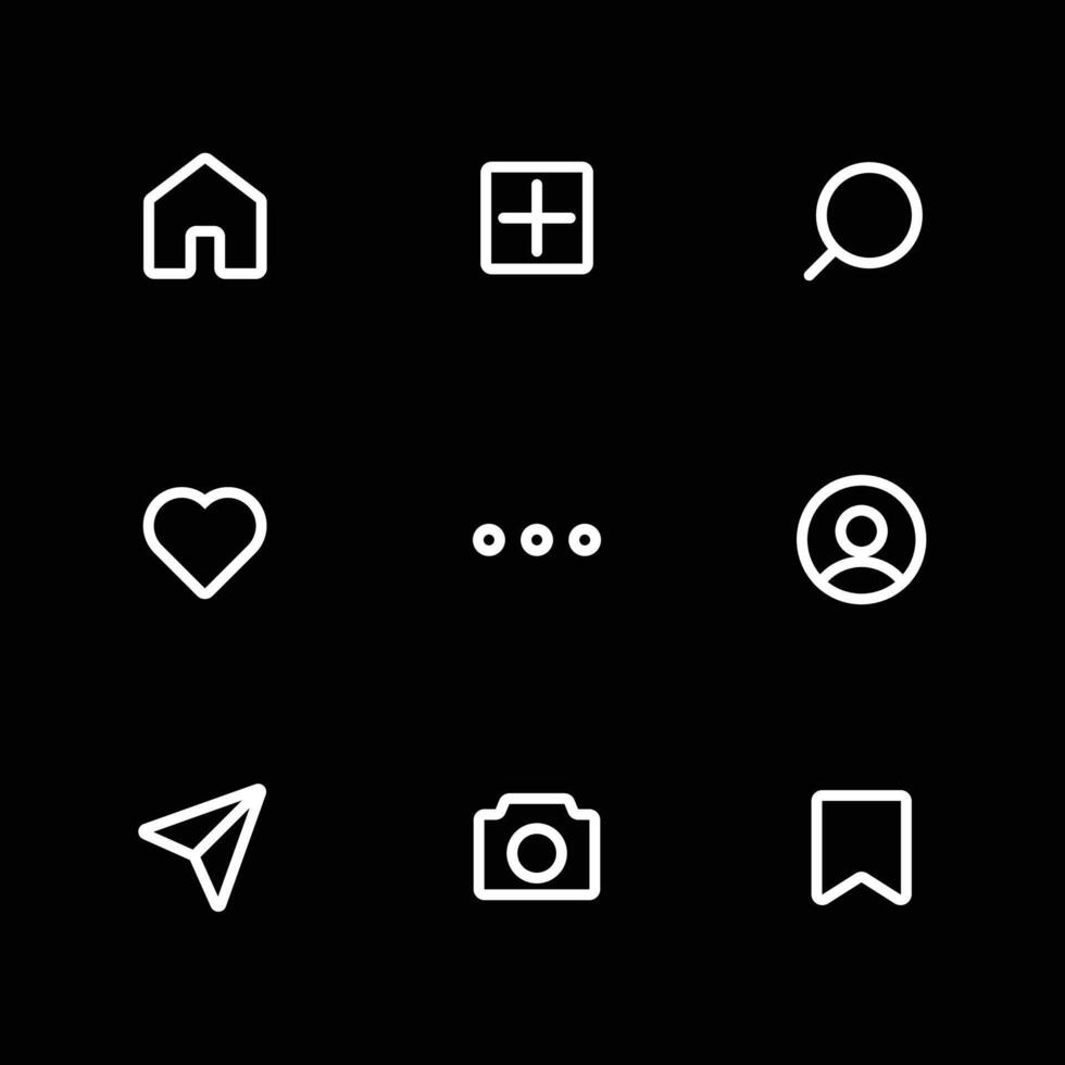 Social media flat outline white icons set notification. vector