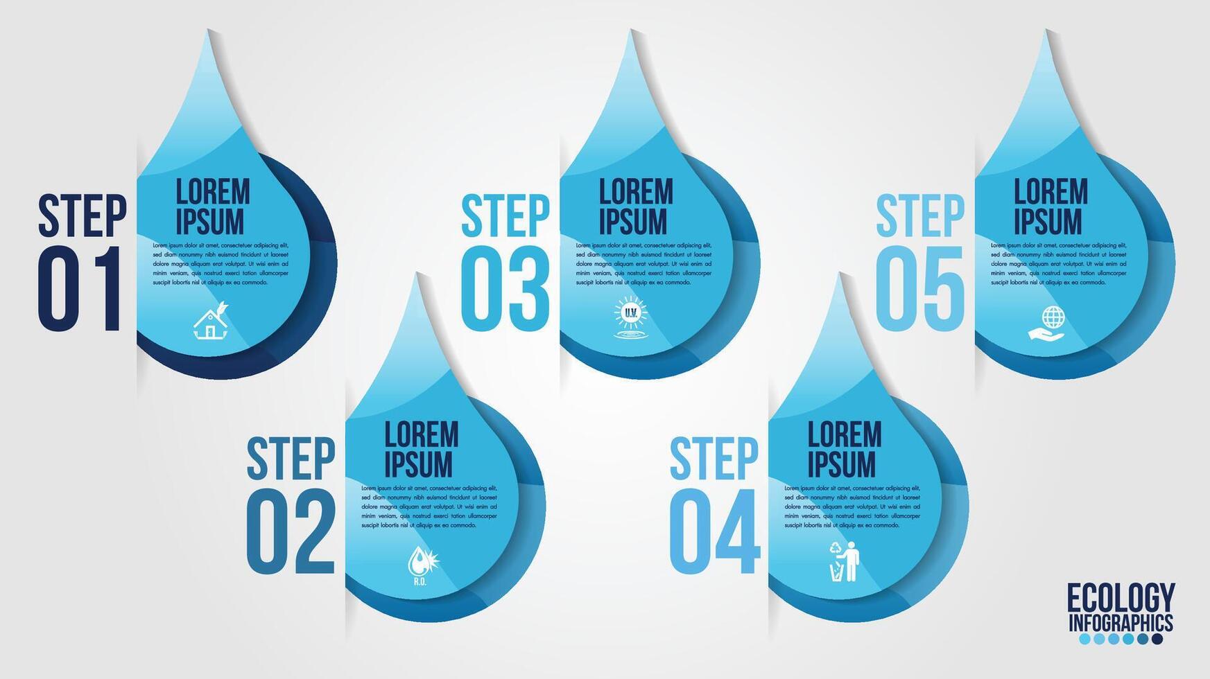 Infographic eco water blue design elements process 5 steps or options vector