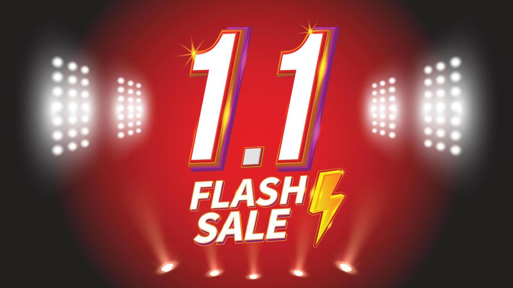 1.1 Flash hot fire Sale banner January shopping day promotion template on red background. vector