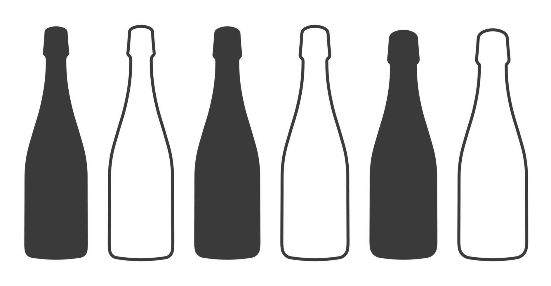 Champagne bottle silhouette set. Glass wine bottle icon shape symbol. Alcohol package logo sign. illustration image. Isolated on white background. vector