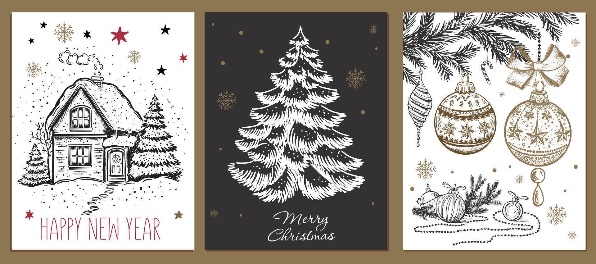 Christmas toy, tree, New Year set, Hand drawn illustration vector