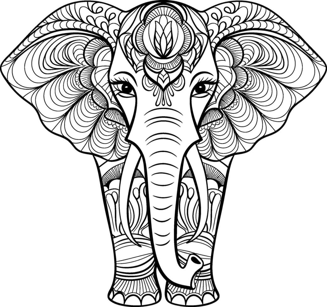 Beautiful Elephant Line Art for Adult Coloring Book vector