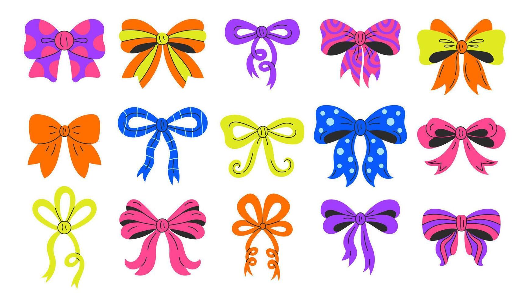 Colorful Decorative Tied Bows set vector