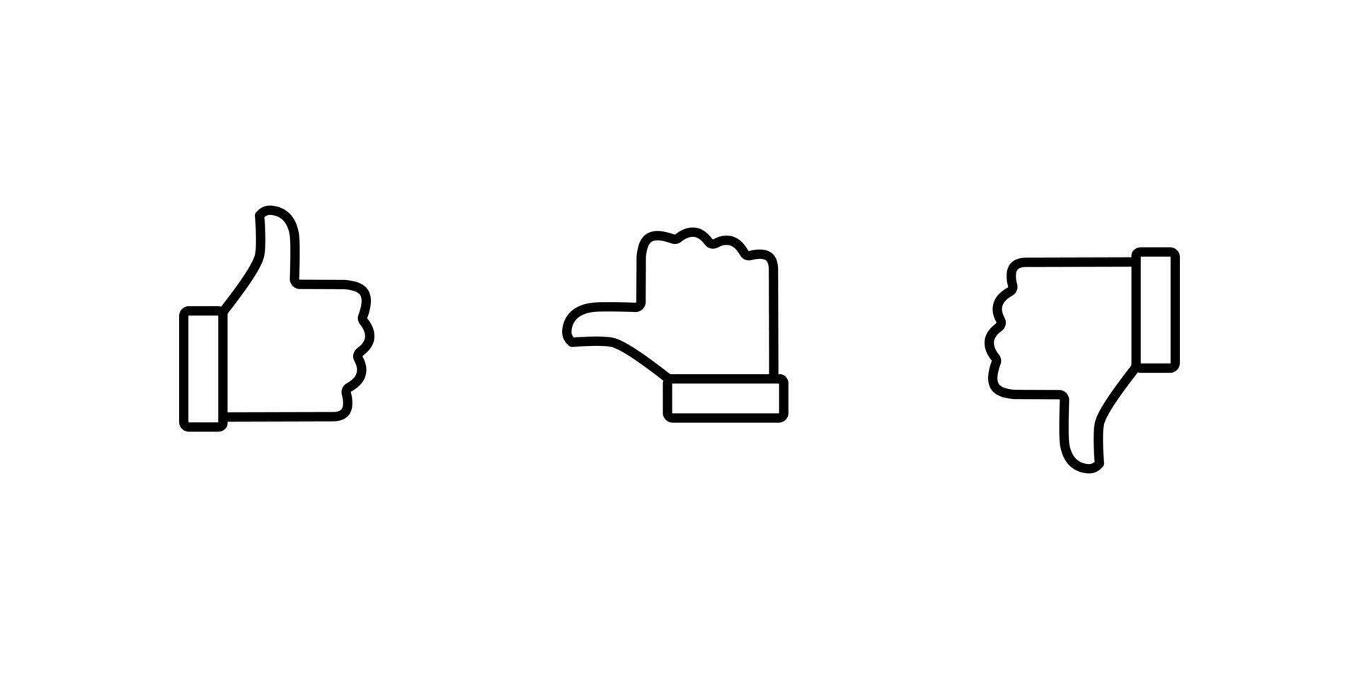Like, neutral, and dislike hand outline icon. Thumb up, middle, and down sign. Feedback symbol vector