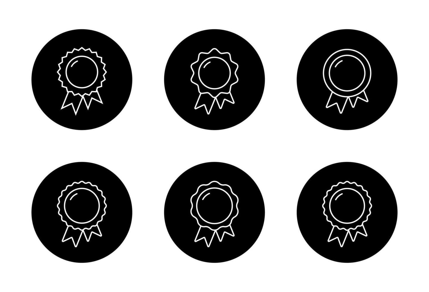 Award ribbon outline icon set collection on black circle. Medal badge line sign symbol vector