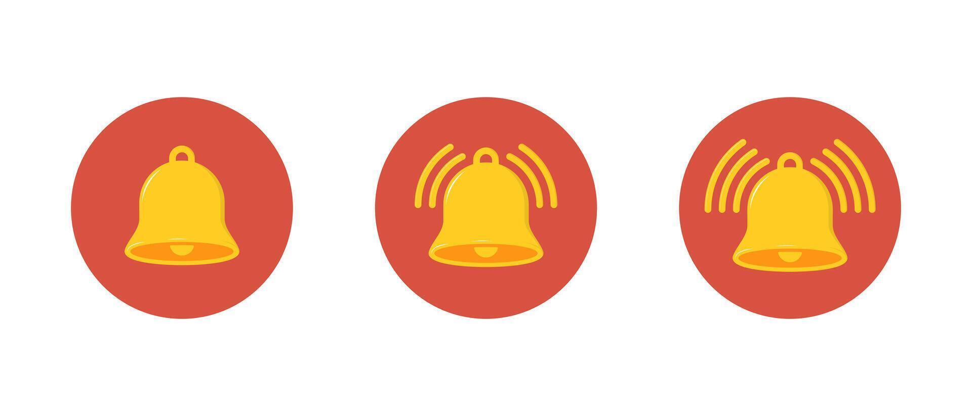 Bell flat icon set on circle background. Notification reminder, notice sign symbol vector