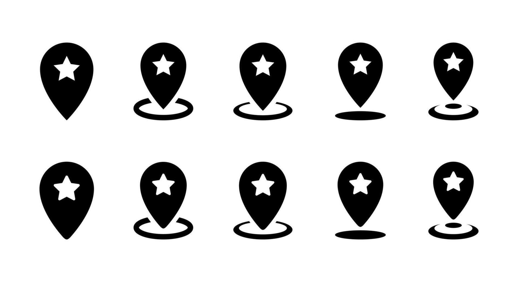 Favorite place icon set. Map pin with star sign symbol vector