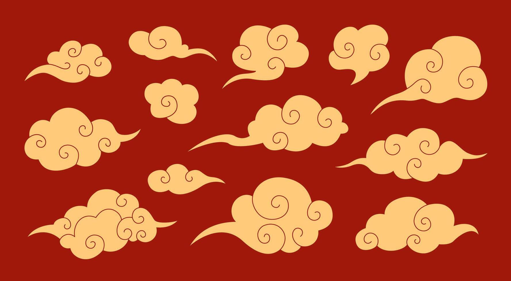 Set of traditional chinese clouds. Hand drawn illustration. vector
