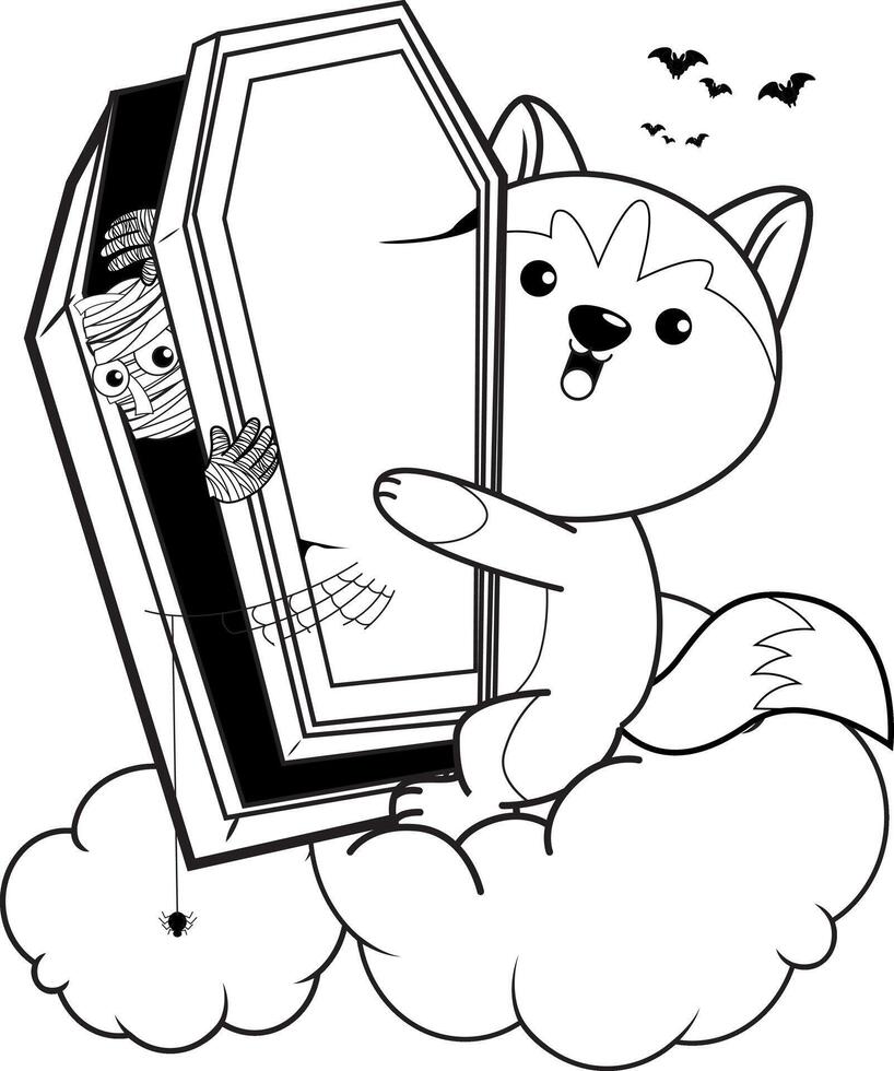Halloween coloring page with husky for kids vector