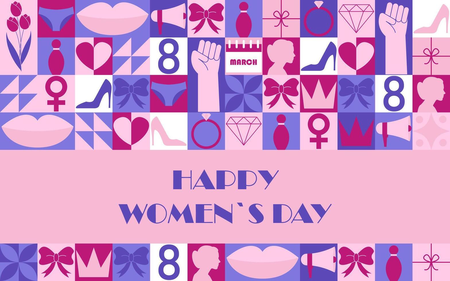Abstract Womens day banner. Neo Geometric mosaic pattern. illustration vector