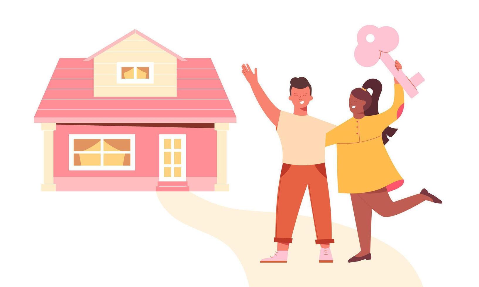 Young guy and girl buy, rent a house. Buying property, investments vector