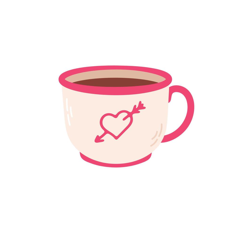 Cup of coffee with heart icon in doodle style on a white background vector