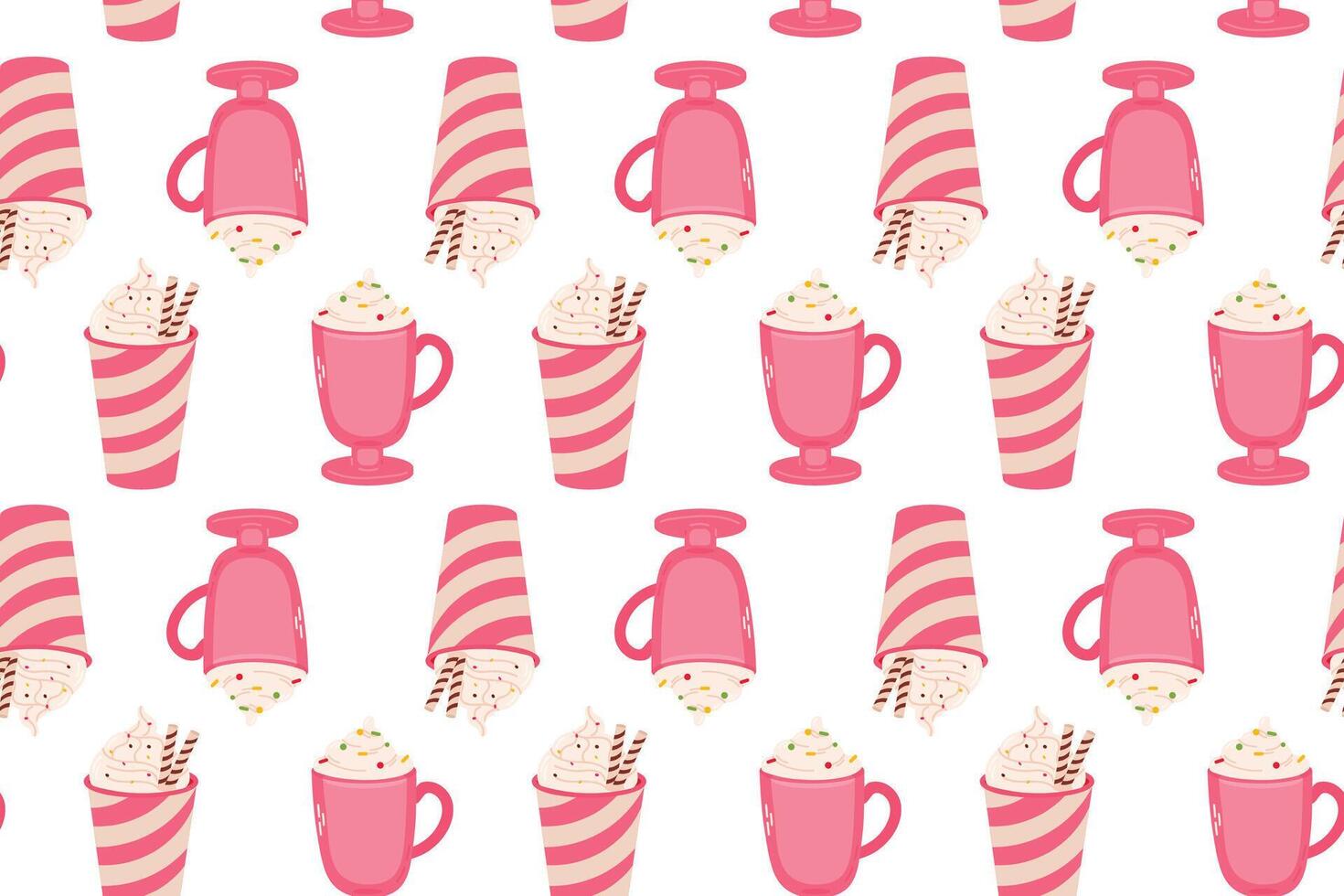 Seamless pattern with cute cups for valentines day. Flat illustration vector