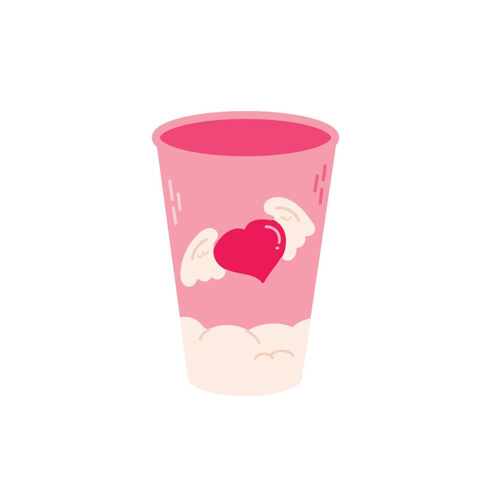 Valentine's day cup with heart. Cute illustration in flat style vector