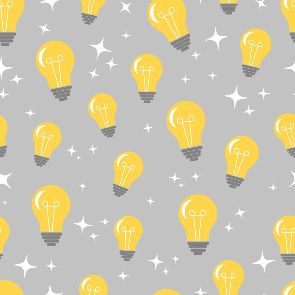 Seamless pattern with yellow light bulbs on a gray background. Good idea vector