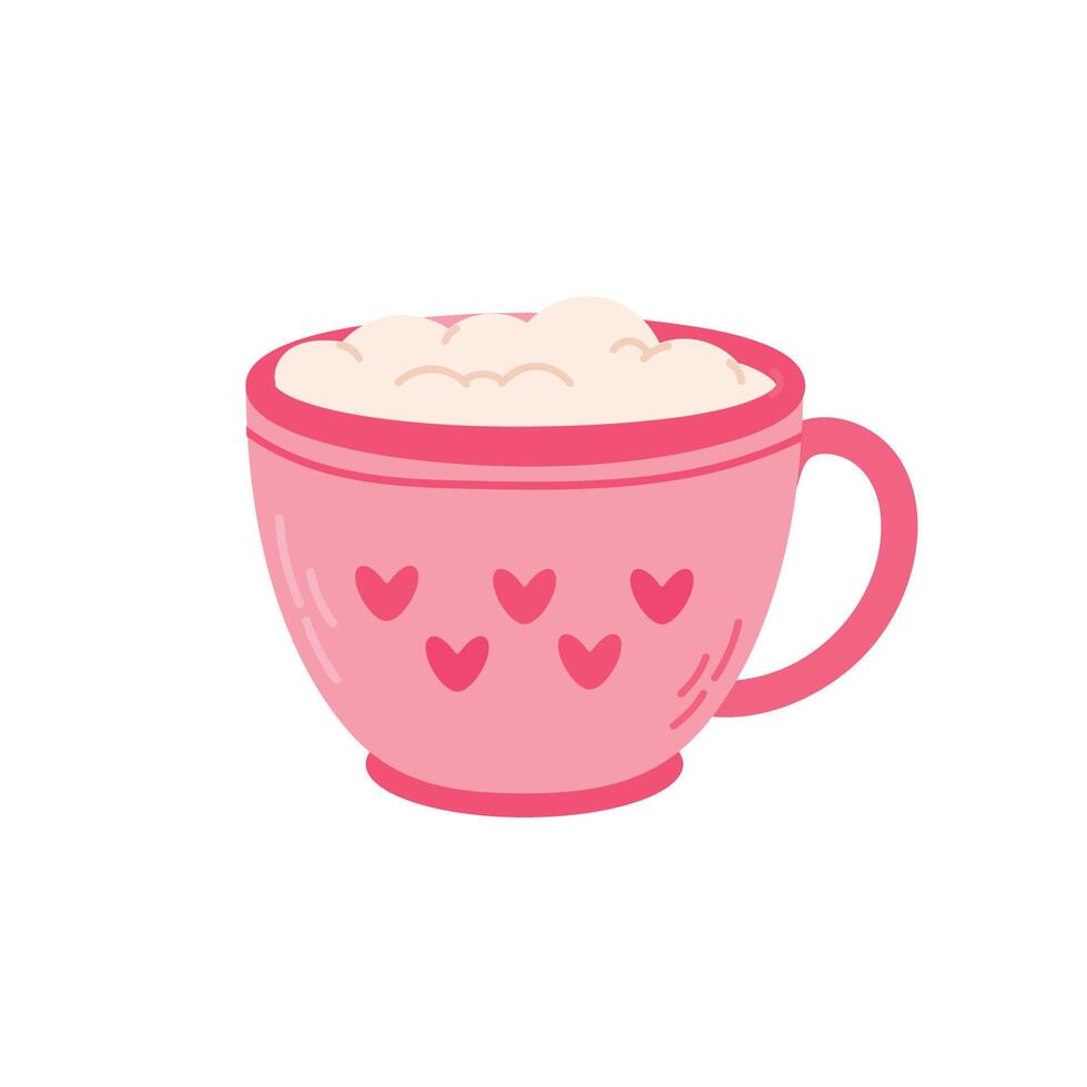Cup of hot cocoa with hearts. Cute illustration in flat style vector