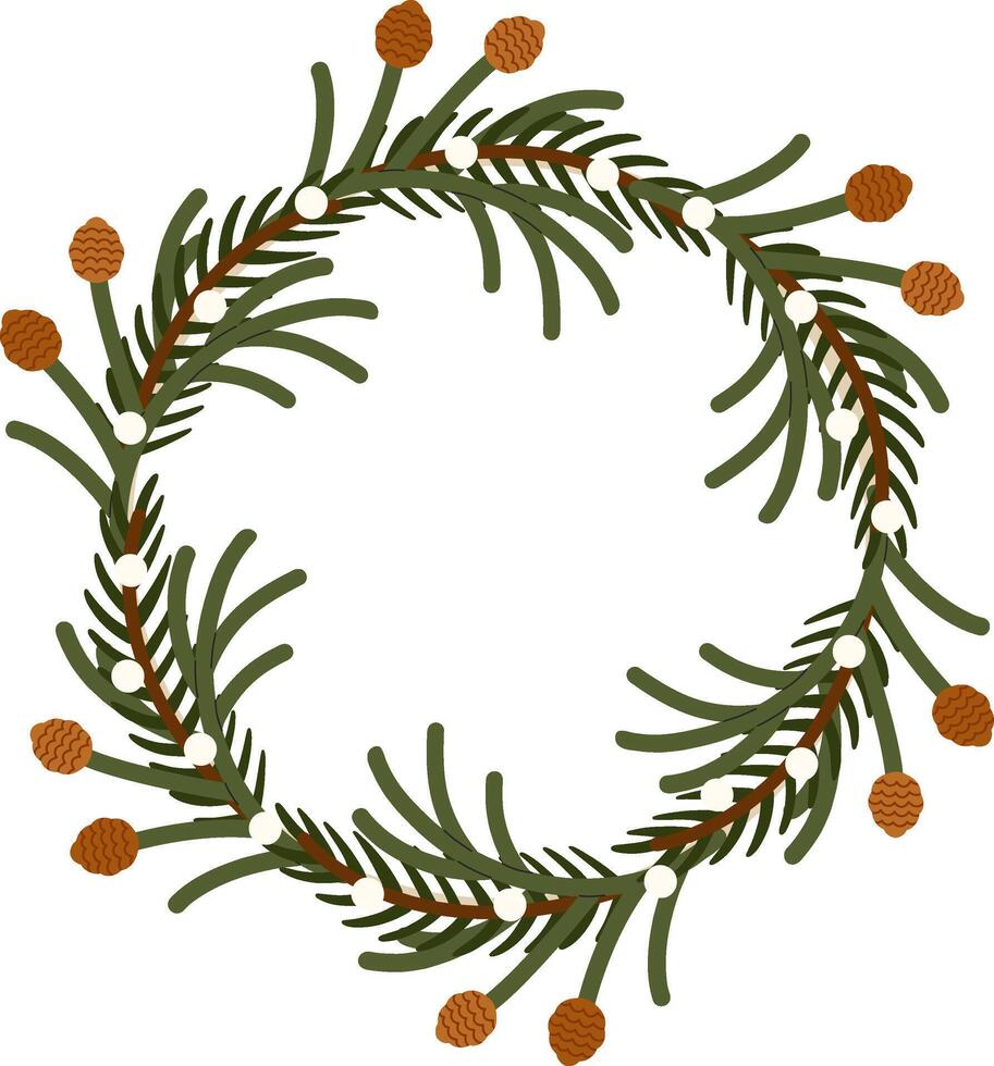 Winter Wreath with Pine, Fir Branches and Cones Illustration vector