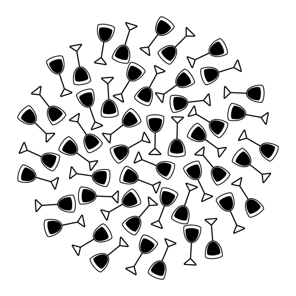 Shot glass for alcoholic drinks in minimalistic style. Black and white Round background or wallpaper. Isolated illustration Thematic Cards, posting, blog, leaflets, banner, label or web promo vector