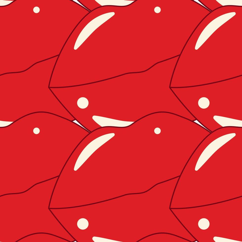 Abstract lips create texture Seamless Pattern in trendy red. St Valentines Day background concept. Isolated illustration Wallpaper, wrapping, or web promo banner, greeting or invitation cards vector