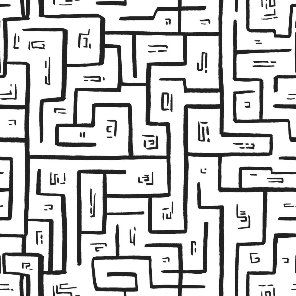 Hand Drawn Abstract Maze Seamless Pattern with Geometric Lines vector