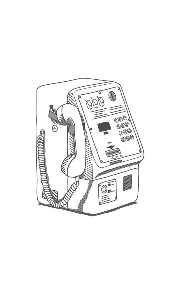 Black and white line art Old receiver Japanese public phone vector