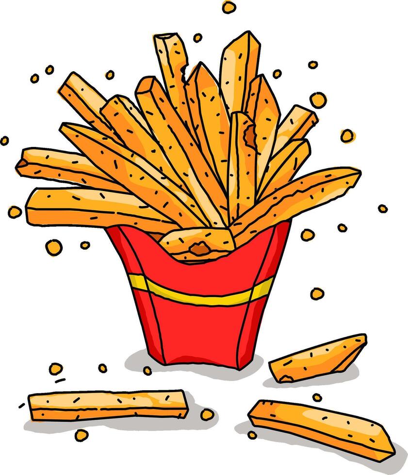 french fries on red yellow Paper box issolated on white vector