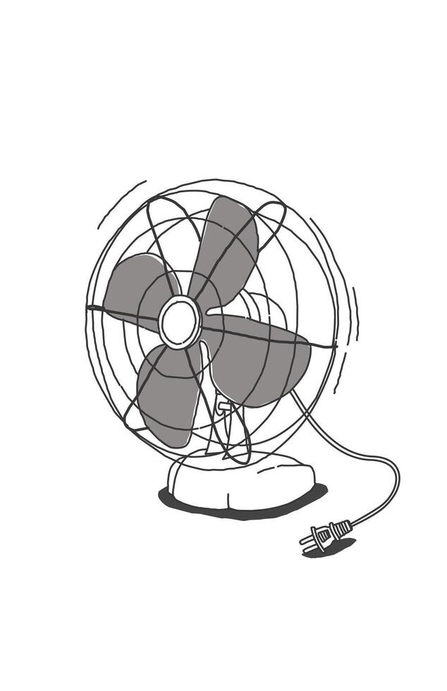 Black and white retro style electric fan sketch draw home object doodle vector