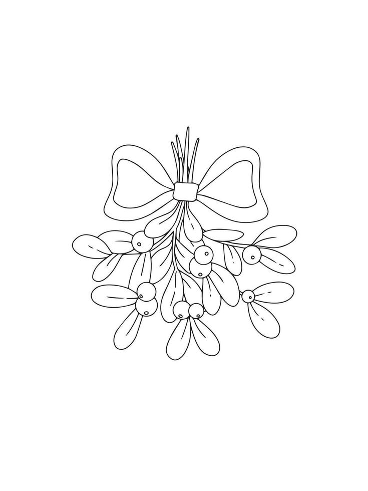 Christmas bouquet of mistletoe. Cute drawing for New Year, Christmas. Coloring book vector