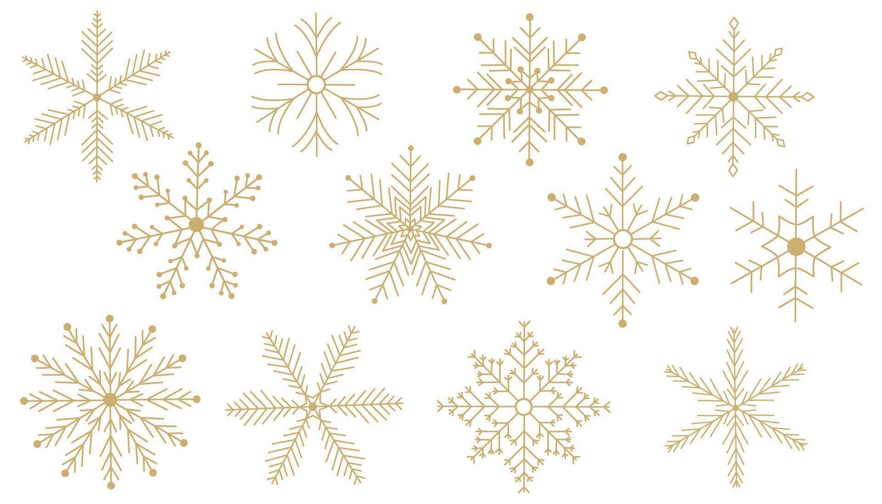 Snowflakes icons. Gold Snowflake collection isolated on white background. Flat snow icons, silhouette. Nice element for Christmas banner, cards. New year ornament vector