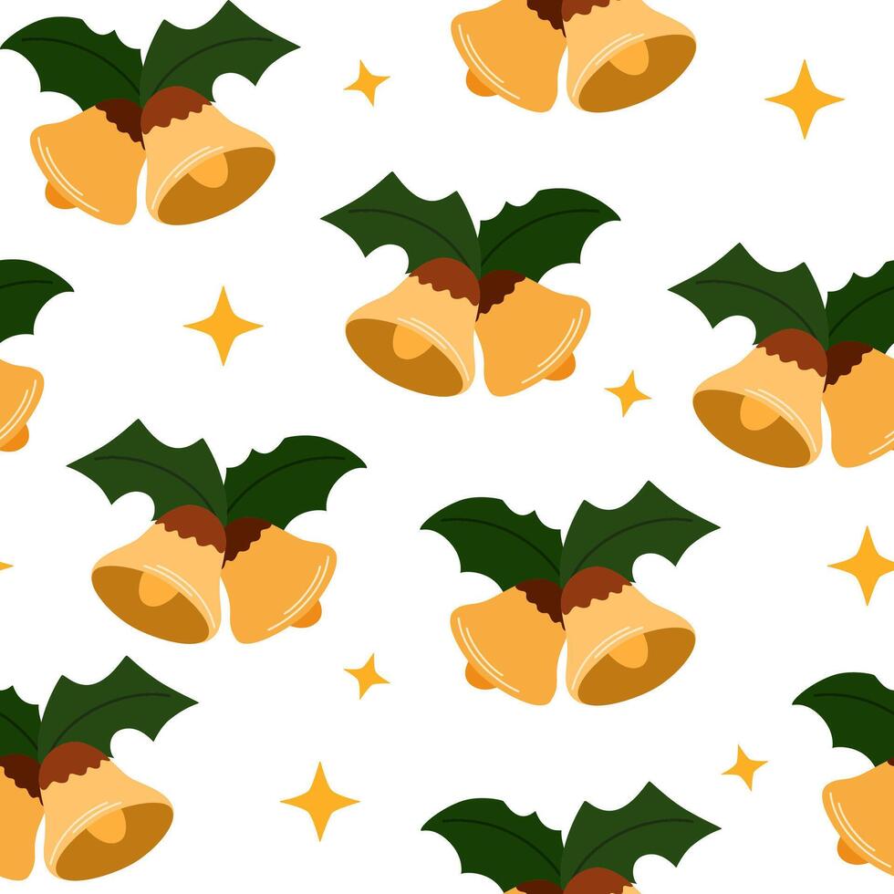 Christmas bells seamless pattern. Musical instrument, jingle bells. Festive Christmas or New Year background. For textile, wrapping paper, fabric, notebook, greeting card. Flat illustration vector