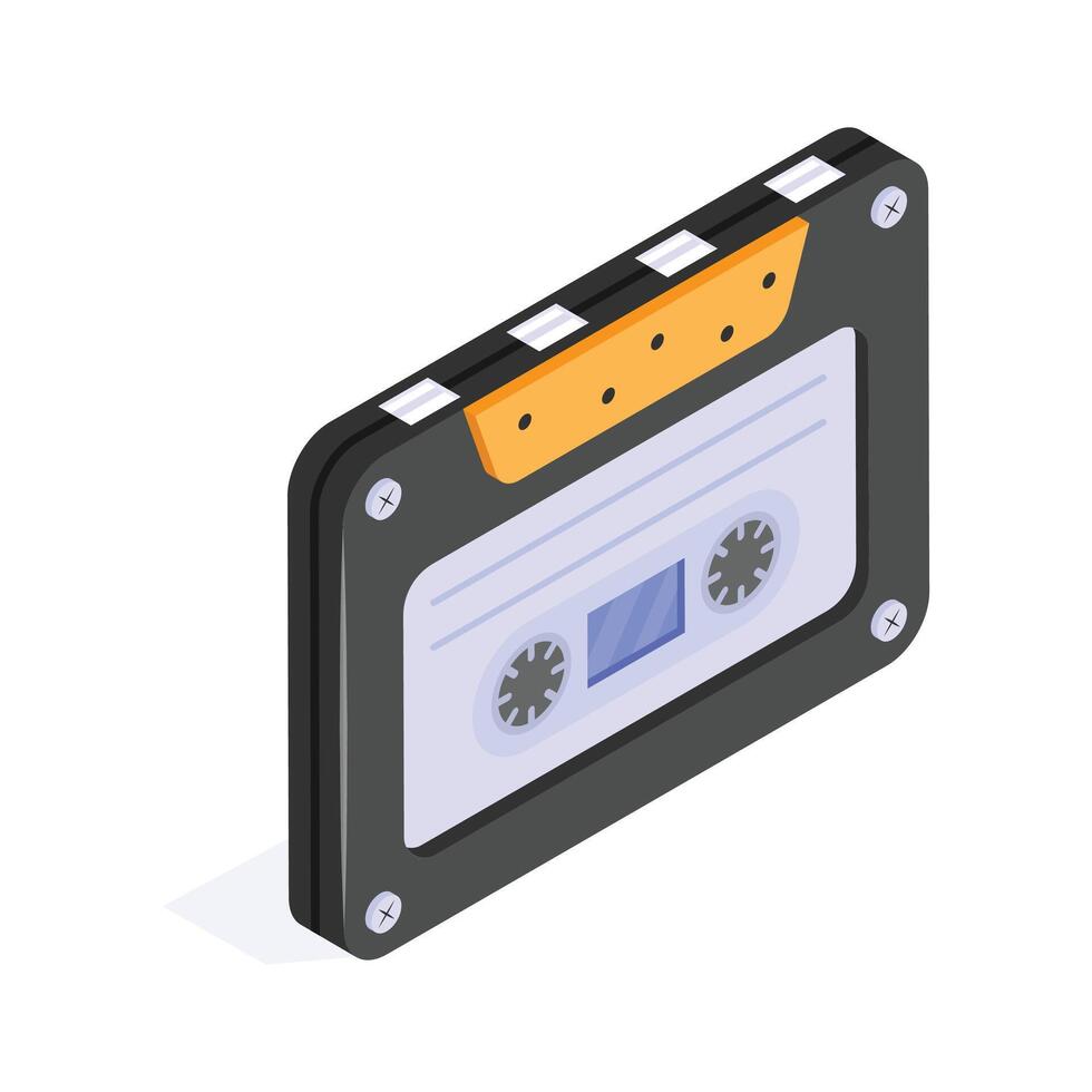 Vintage cassette tape for storing and playing audio recordings. vector