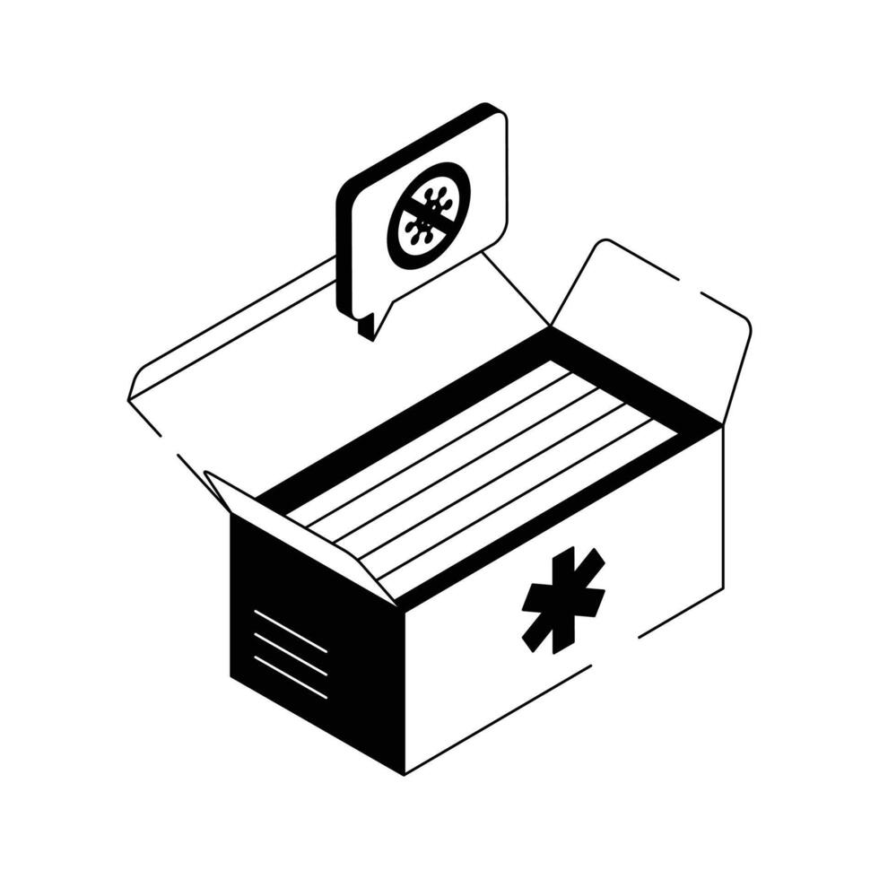 Box containing medical face masks for health protection vector