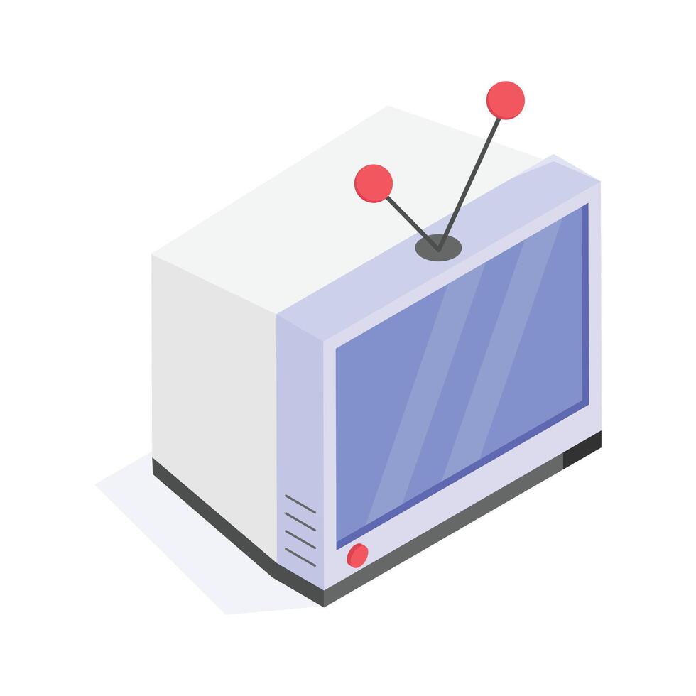 Isometric icon of a retro TV with a play button for media. vector
