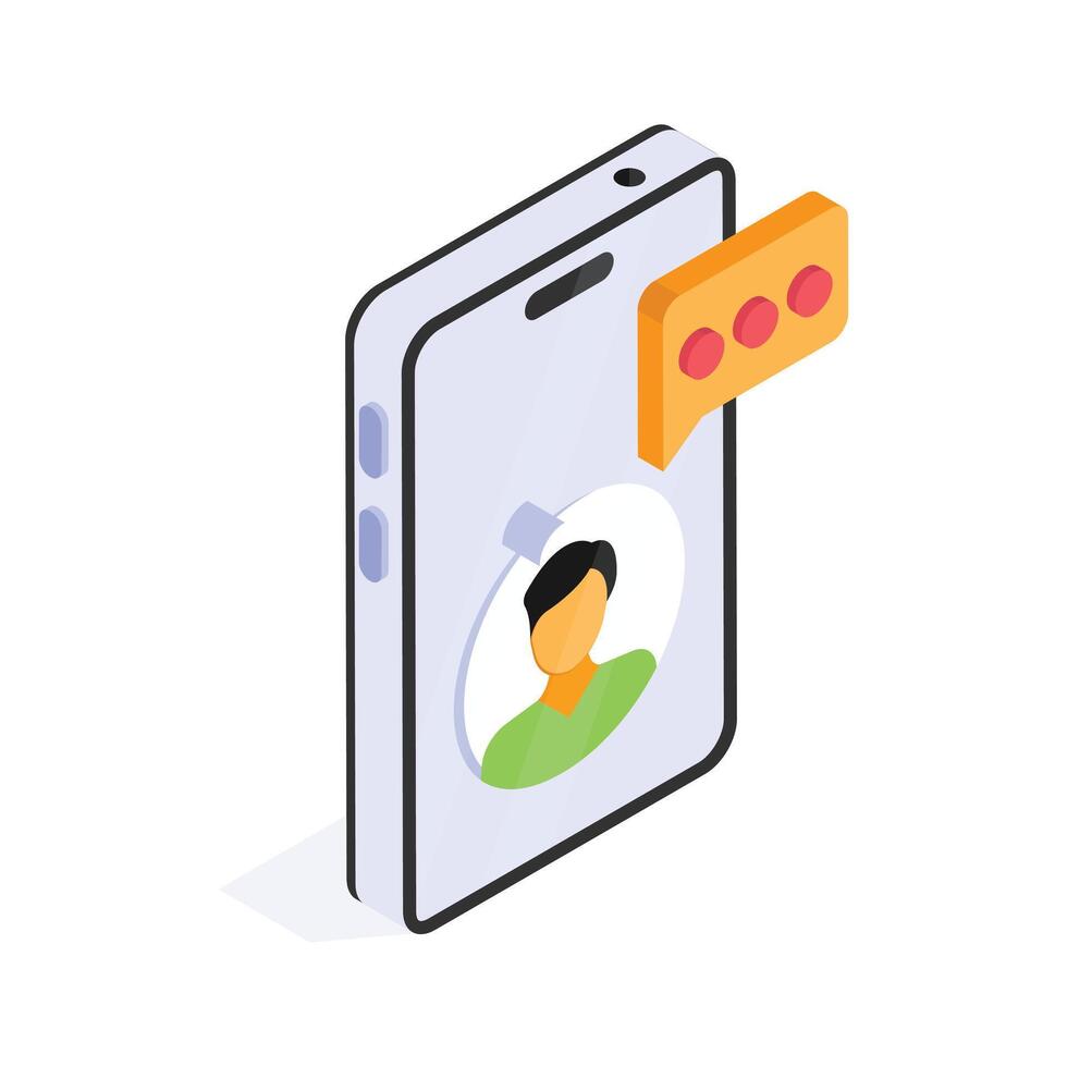 A smartphone displaying a profile picture and a chat notification vector