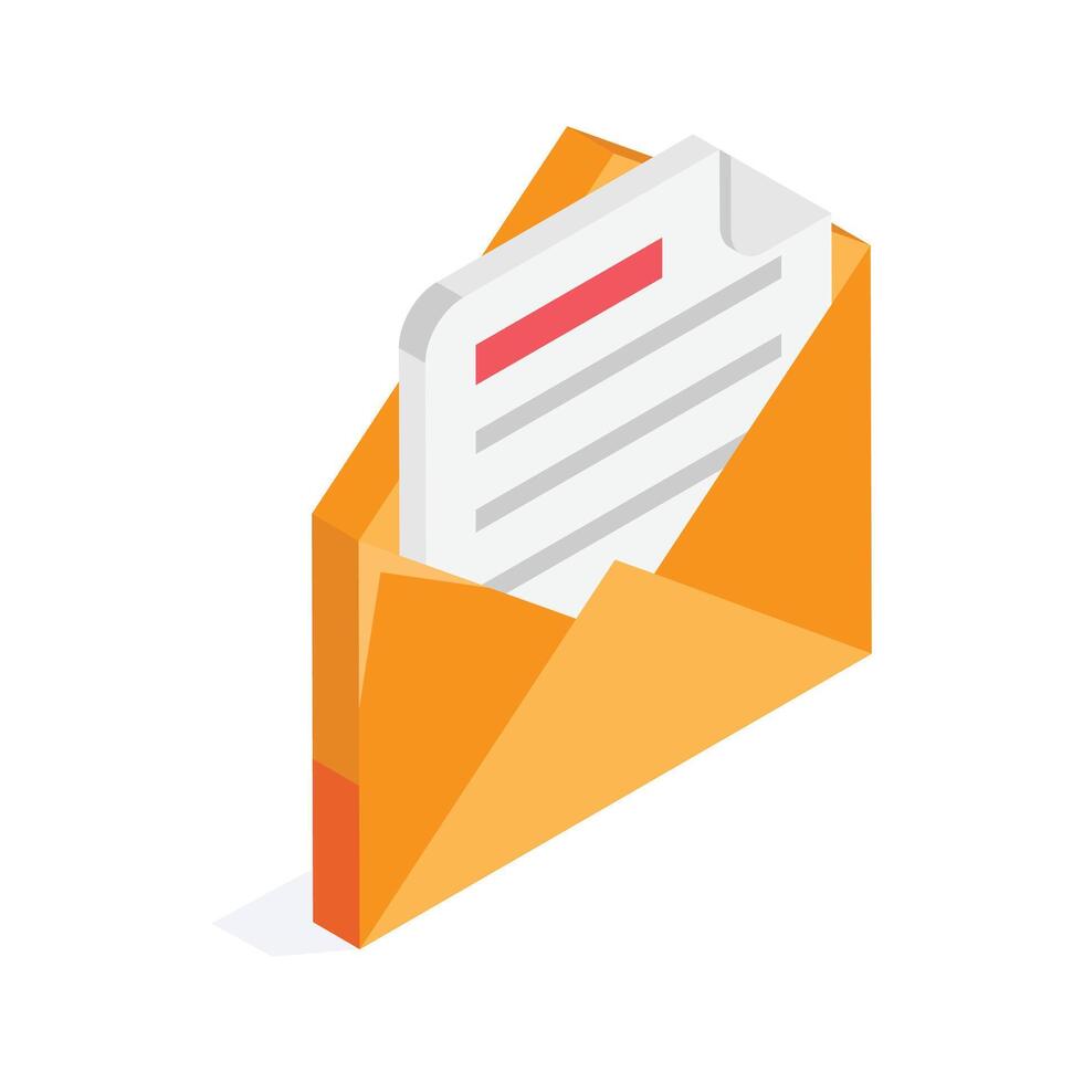 Open envelope containing a letter for traditional communication vector