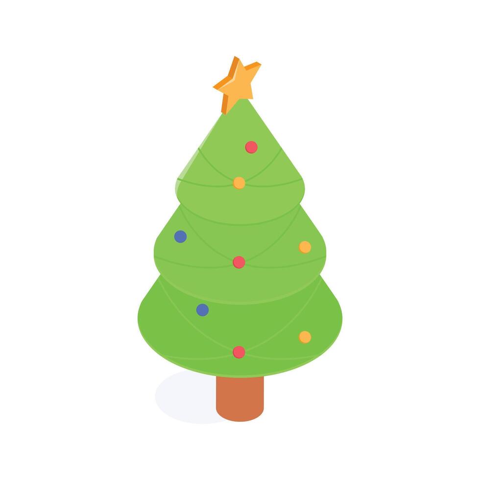 Decorated christmas tree isometric icon in trendy style vector