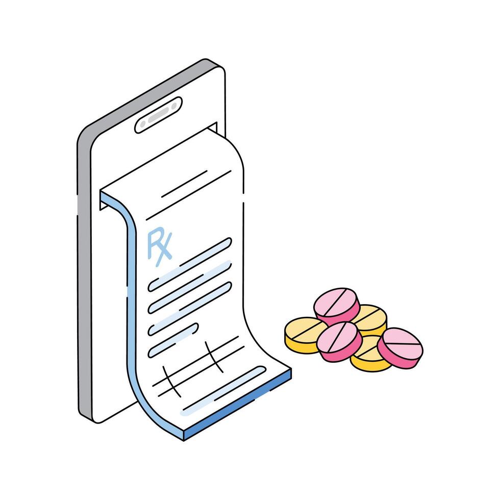 Prescription slip with medication pills for patient treatment vector