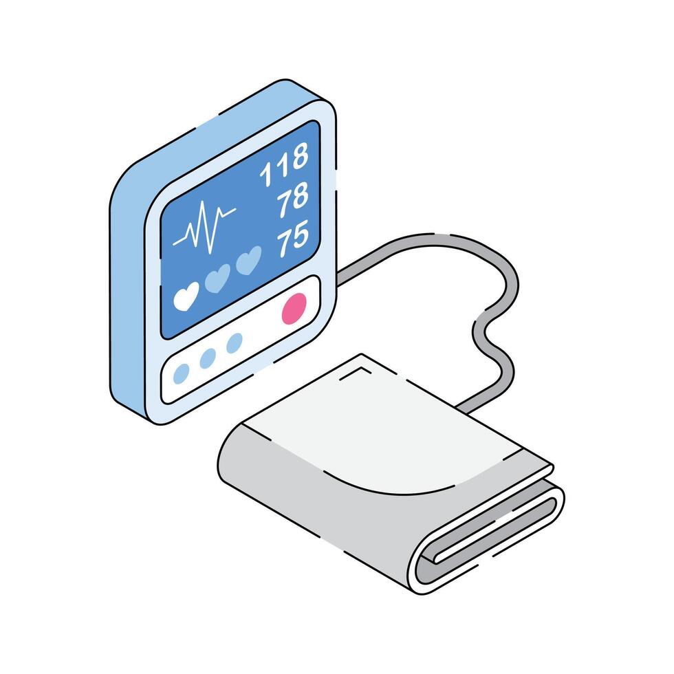 Isometric icon of digital blood pressure monitor for health diagnostics vector