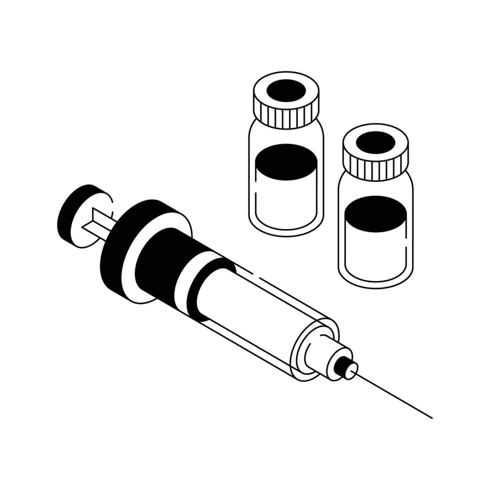 Syringe and vials for injections and healthcare treatments vector