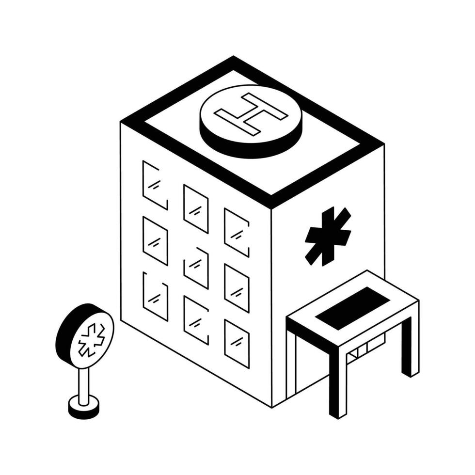Isometric hospital icon representing healthcare facilities vector