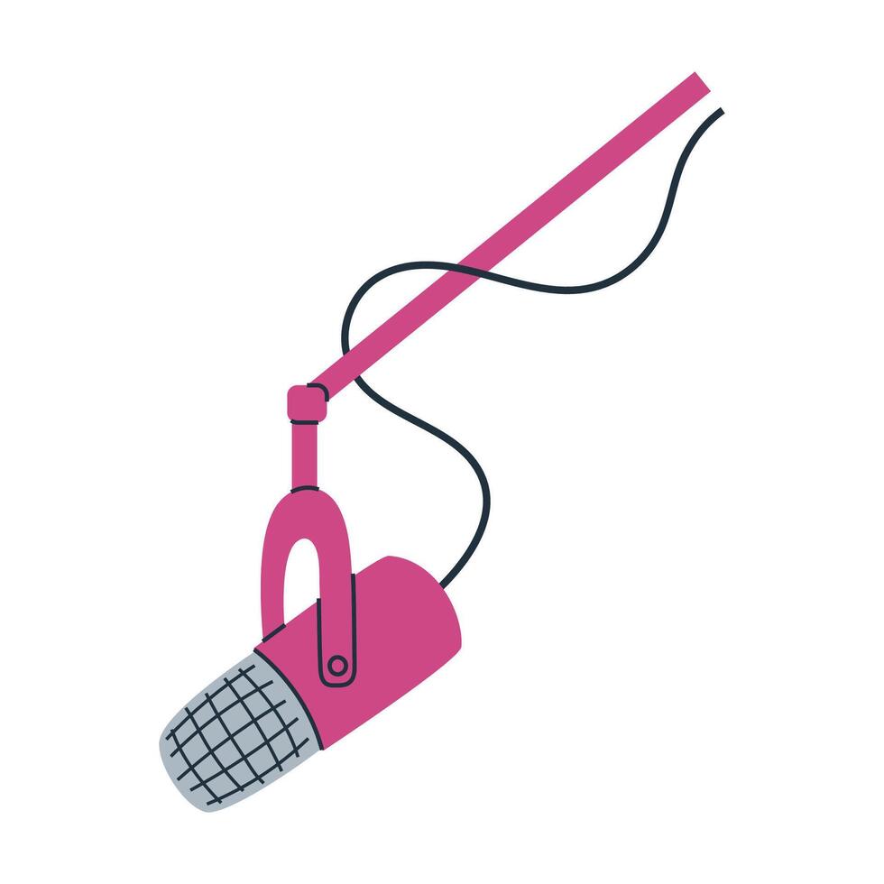 Hand drawn illustration of hanging microphone, perfect for podcasting and recording. Audio equipment vector