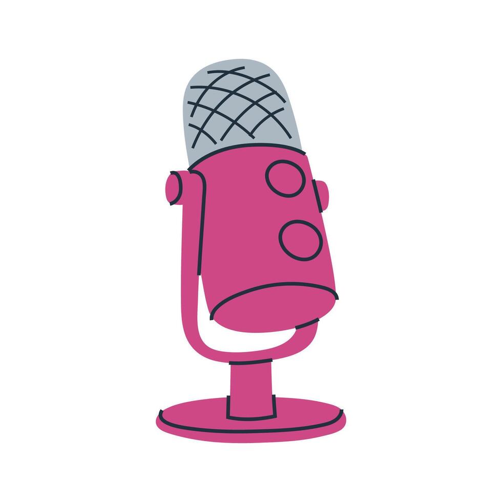 Hand drawn illustration of desk microphone, perfect for podcasting and recording. Audio equipment vector