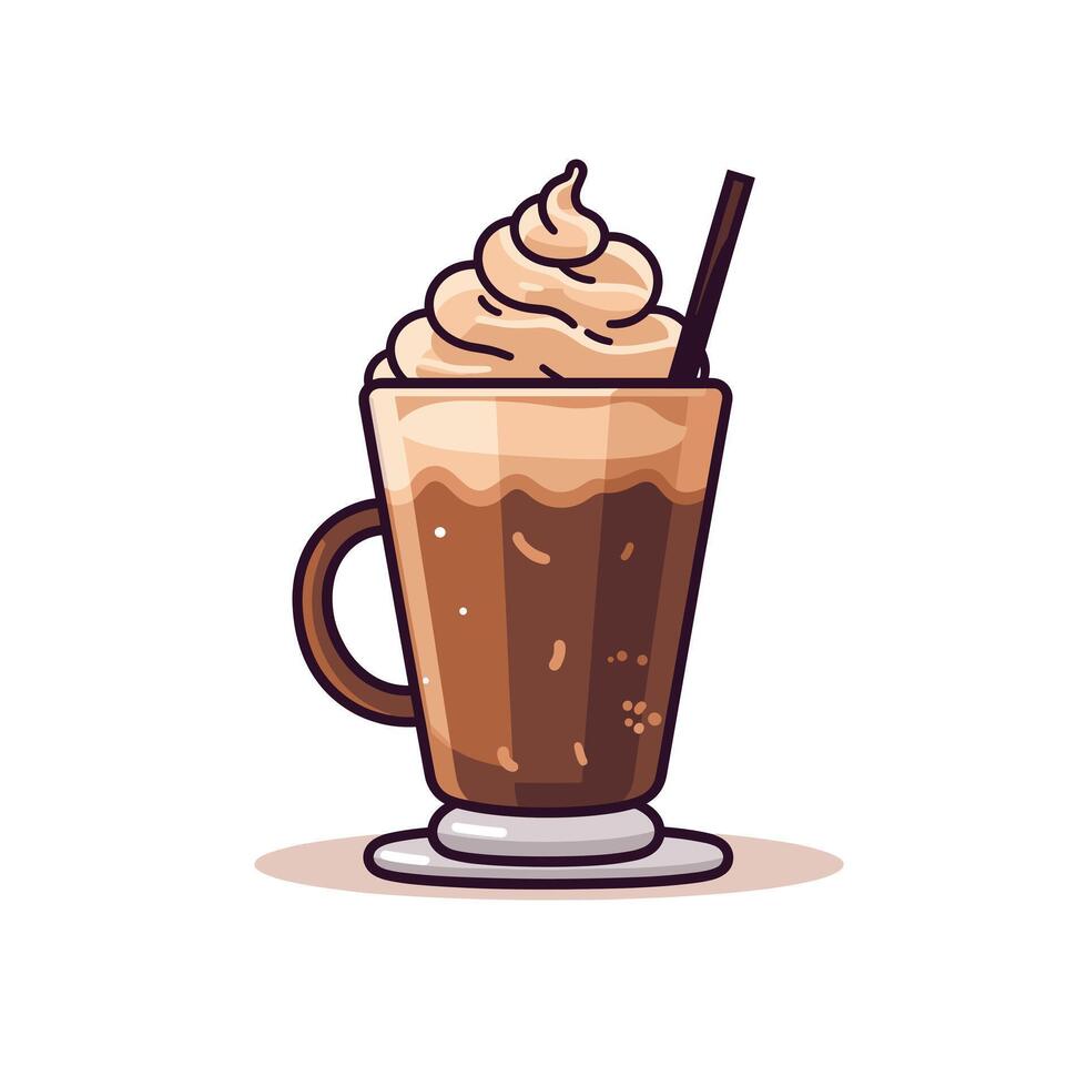Creamy coffee beverage topped with whipped cream in a glass mug vector