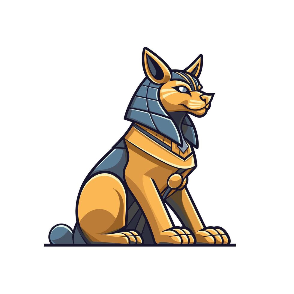 Majestic golden cat sculpture inspired by ancient Egyptian art showcases detailed craftsmanship and historical significance vector