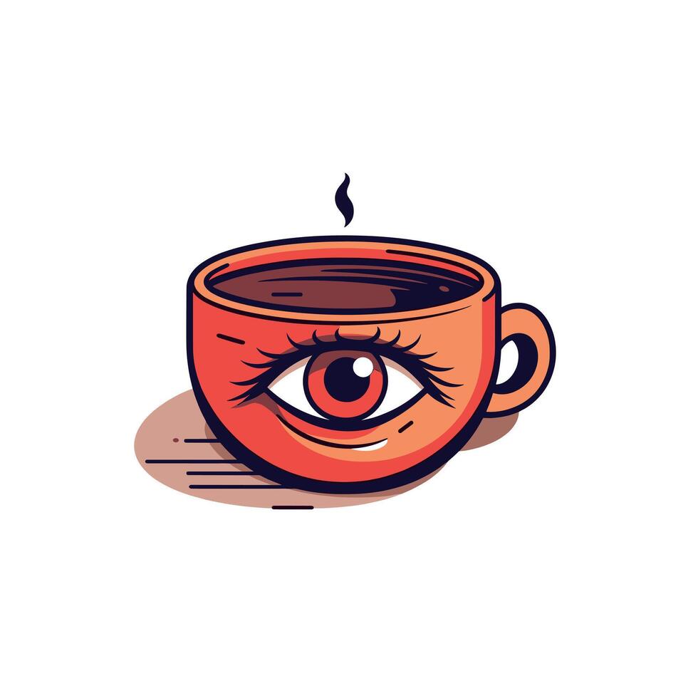 Creative illustration of a coffee cup with a unique eye design, emphasizing artistic expression and playful themes in beverage art vector